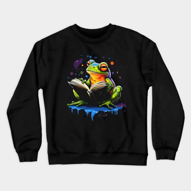 Frog Reads Book Crewneck Sweatshirt by JH Mart